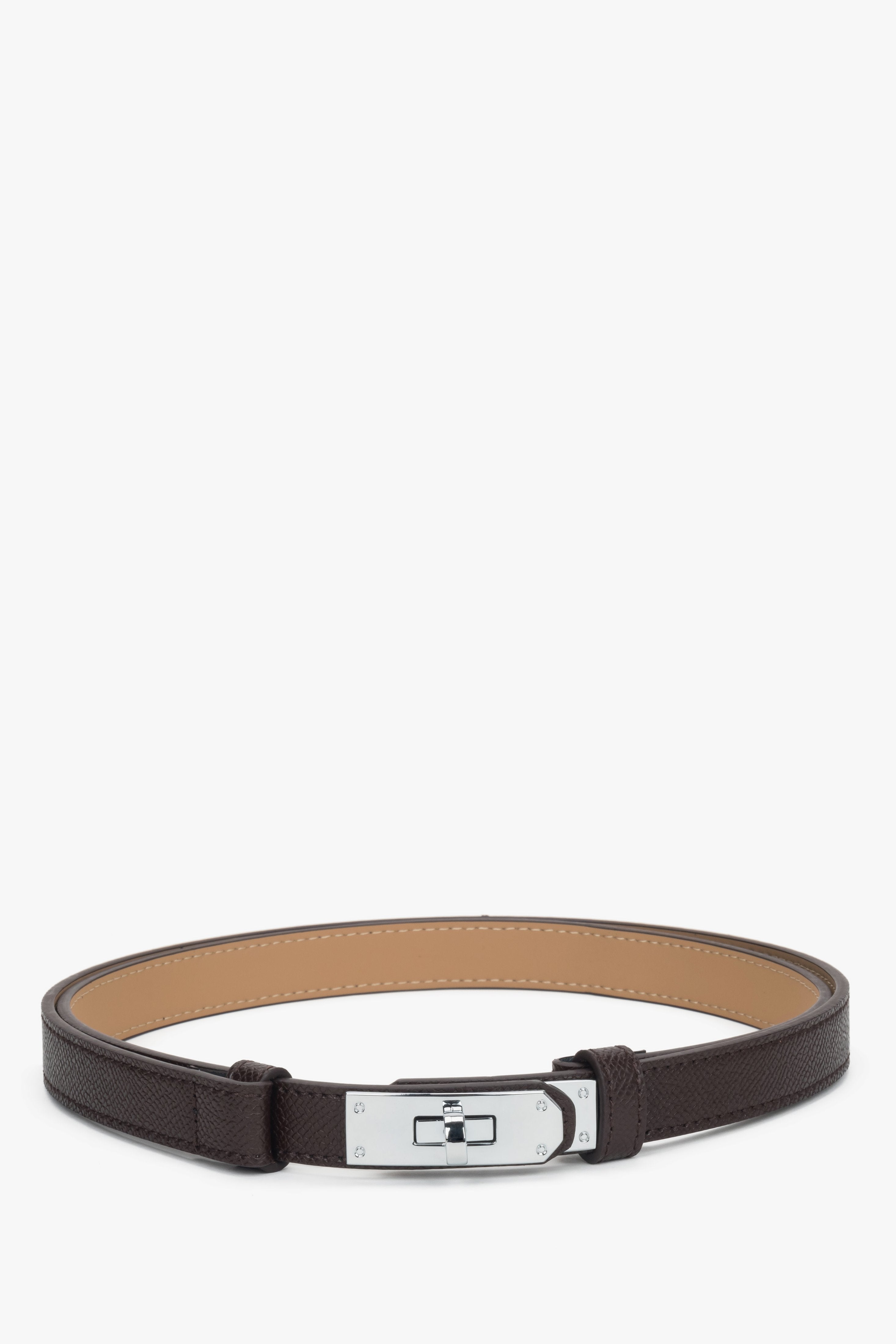Women's Dark Brown Leather Belt with a Silver Buckle Estro ER00119010.