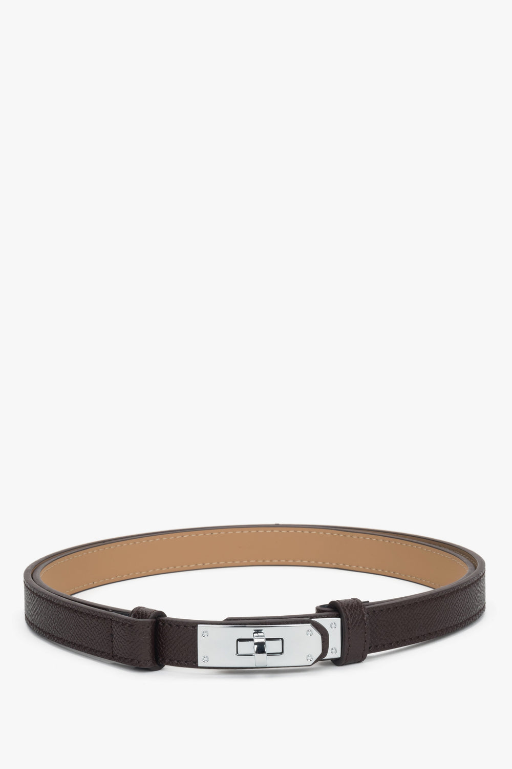 Women's Dark Brown Leather Belt with a Silver Buckle Estro ER00119010.