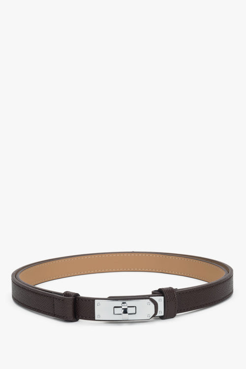 Women's Dark Brown Leather Belt with a Silver Buckle Estro ER00119010.