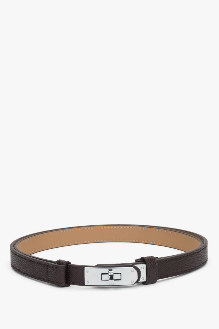 Women's Dark Brown Leather Belt with a Silver Buckle Estro ER00119010.