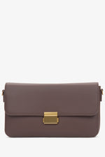 Women's Dark Brown Genuine Leather Crossbody Bag with Gold Hardware Estro ER00116638.