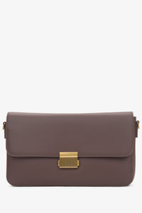Women's Dark Brown Genuine Leather Crossbody Bag with Gold Hardware Estro ER00116638.