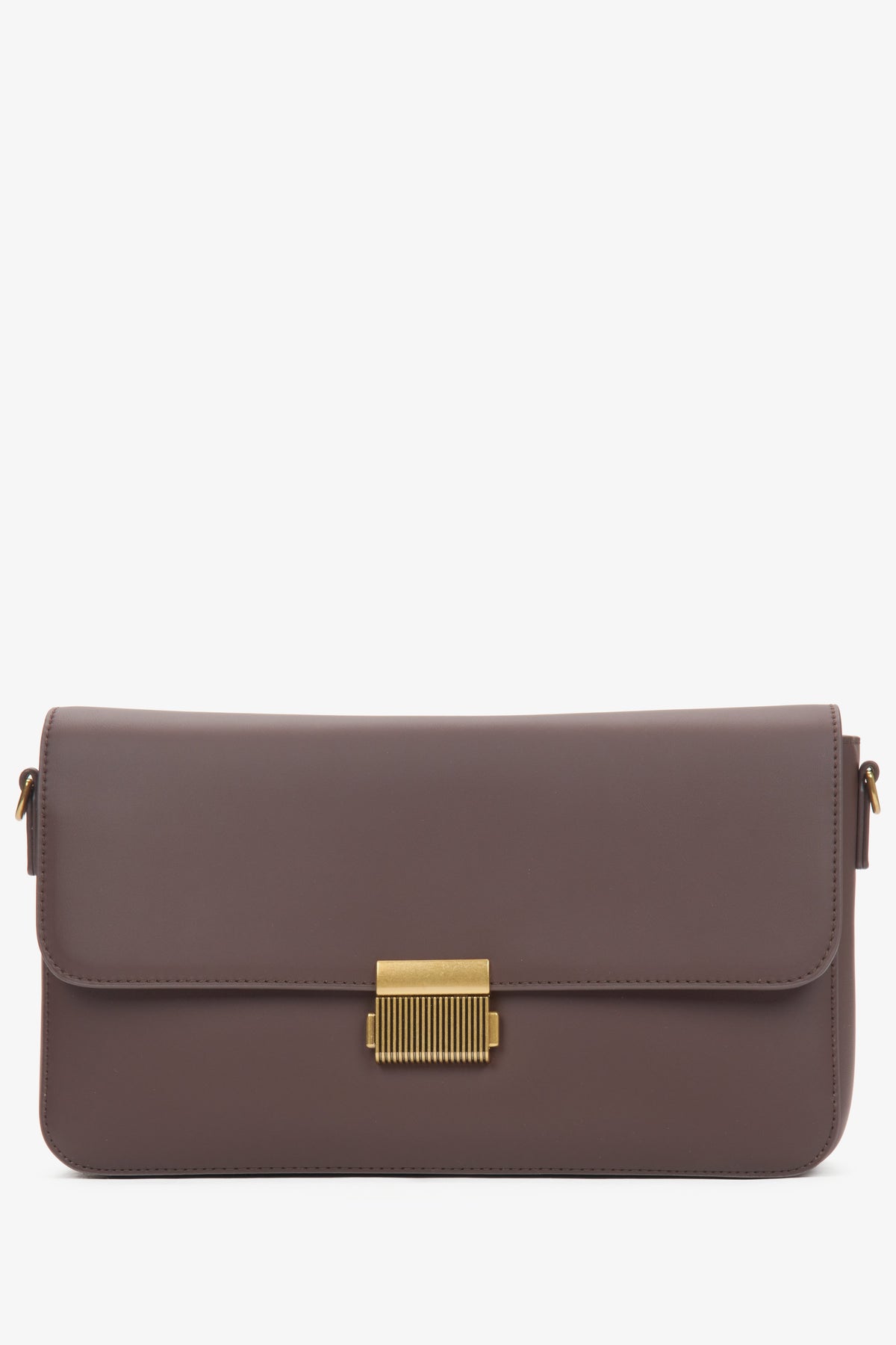Women's Dark Brown Genuine Leather Crossbody Bag with Gold Hardware Estro ER00116638.
