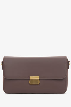 Women's Dark Brown Genuine Leather Crossbody Bag with Gold Hardware Estro ER00116638.