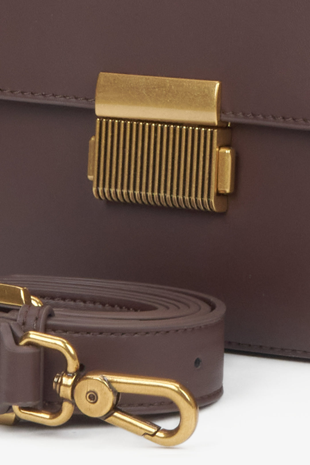 Women's dark brown genuine leather crossbody bag with gold hardware Estro.