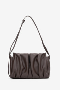 Women's Dark Brown Leather Crossbody Bag with Vertical Pleating Estro ER00120866.