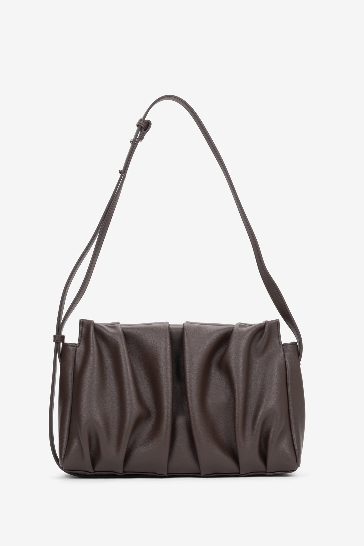 Women's Dark Brown Leather Crossbody Bag with Vertical Pleating Estro ER00120866.