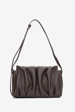 Women's Dark Brown Leather Crossbody Bag with Vertical Pleating Estro ER00120866.