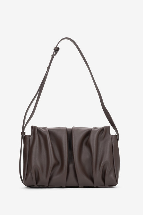 Women's Dark Brown Leather Crossbody Bag with Vertical Pleating Estro ER00120866.