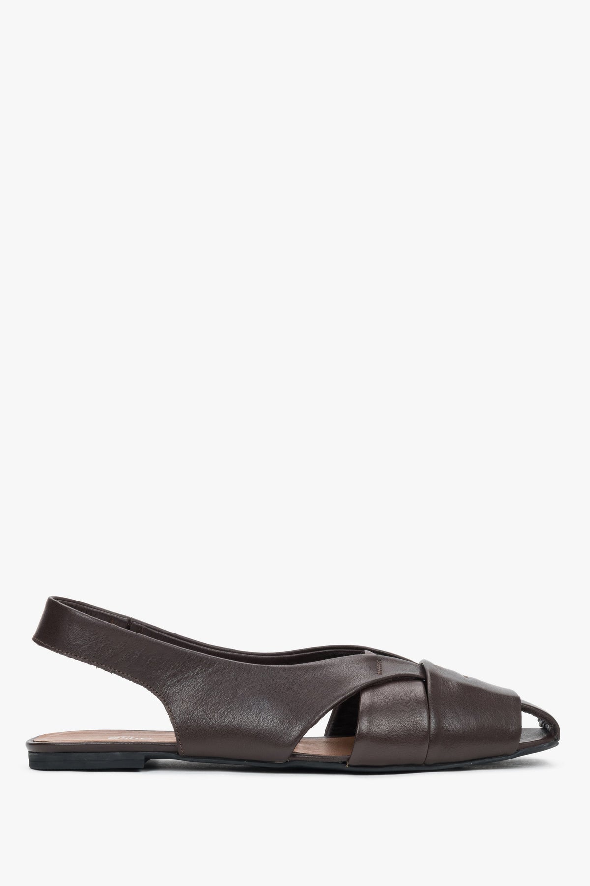 Women's Dark Brown Leather Flat Sandals with Closed Toe & Open Heel Estro ER00119642.