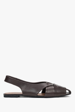 Women's Dark Brown Leather Flat Sandals with Closed Toe & Open Heel Estro ER00119642.