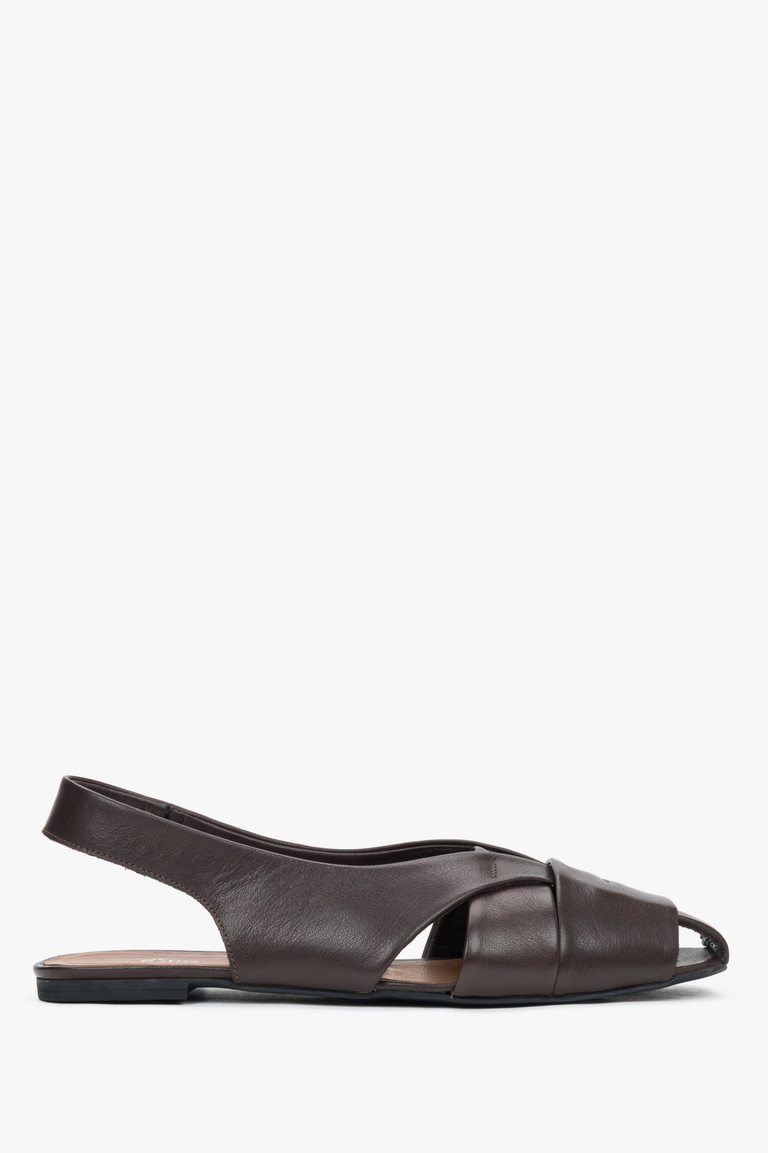 Women's Dark Brown Leather Flat Sandals with Closed Toe & Open Heel Estro ER00119642.
