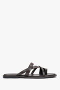 Women's Dark Brown Genuine Leather Flat Slide Sandals with Toe Loop Estro ER00119426.