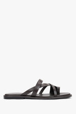 Women's Dark Brown Genuine Leather Flat Slide Sandals with Toe Loop Estro ER00119426.