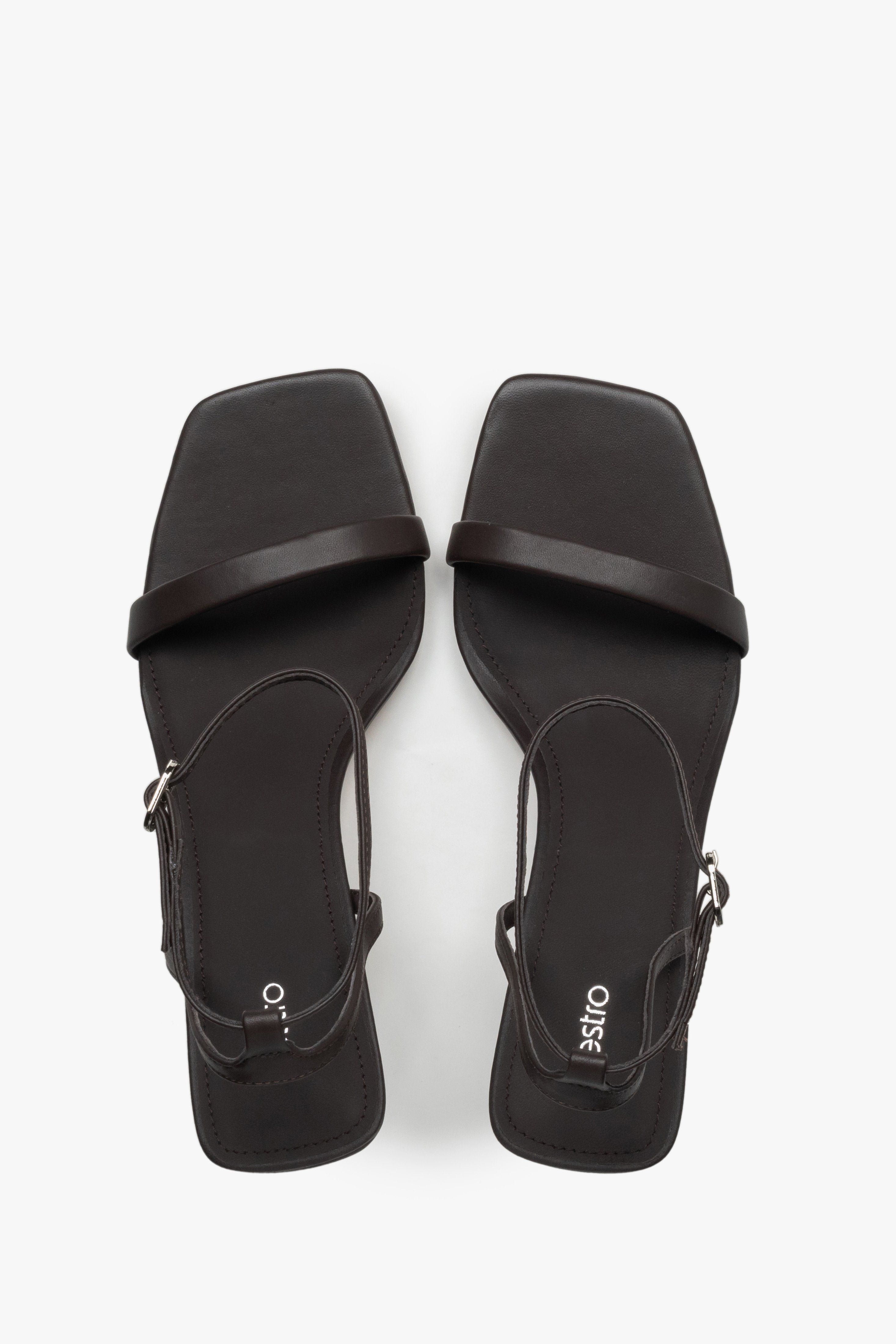 Top view of women's dark brown leather sandals by Estro
