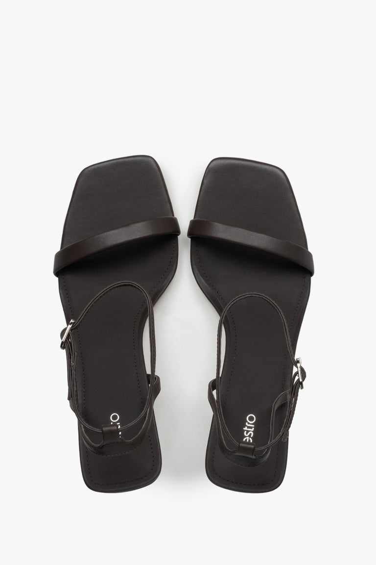 Top view of women's dark brown leather sandals by Estro