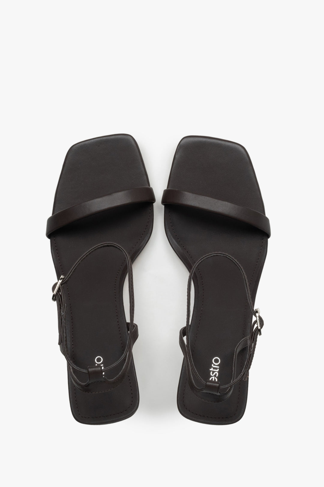 Top view of women's dark brown leather sandals by Estro