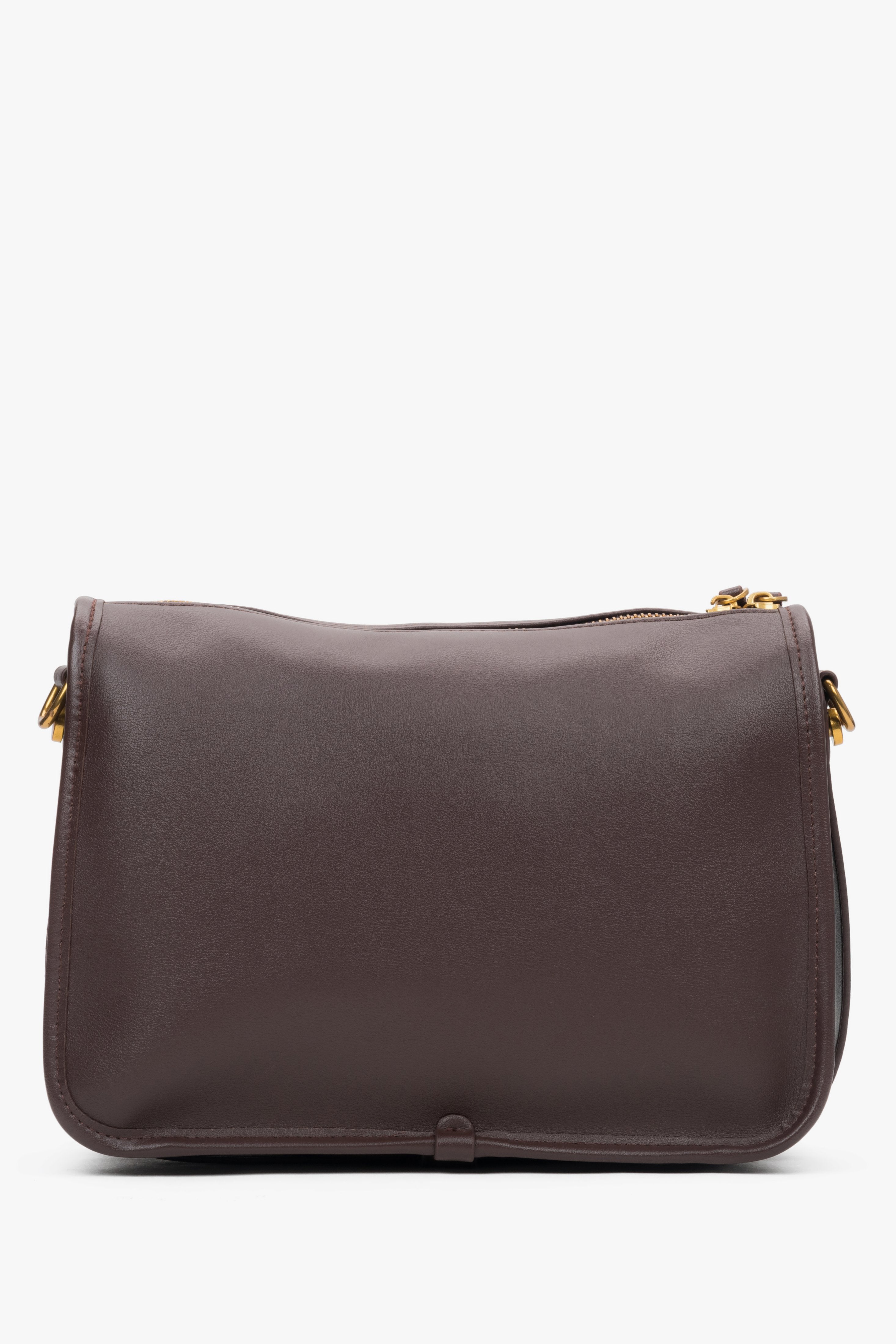 Women’s handbag, dark brown, made of leather, with a wide strap, Estro.