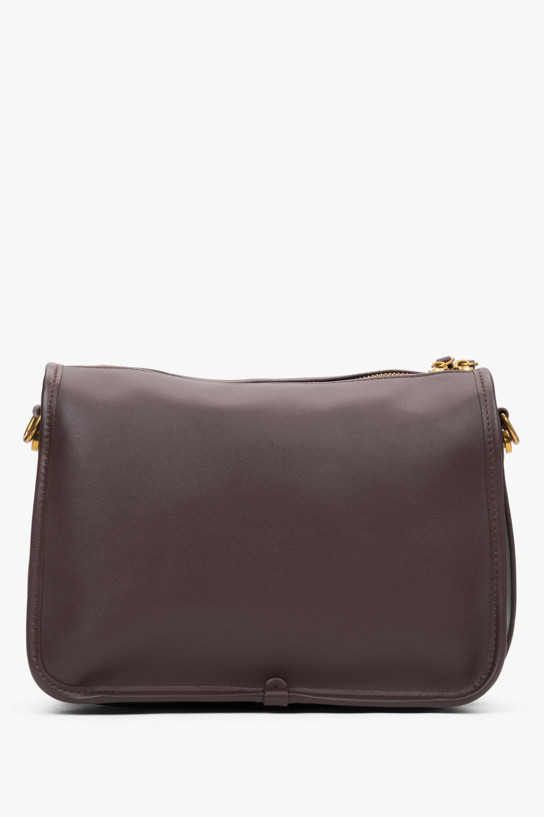 Women’s handbag, dark brown, made of leather, with a wide strap, Estro.