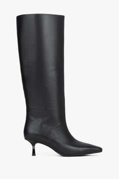 Women's Dark Brown Knee-High Boots with Elastic Shaft on a Low Funnel Heel Estro ER00118452.