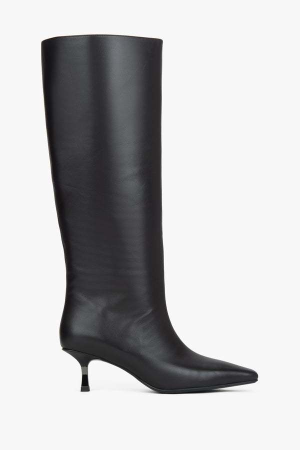 Women's Dark Brown Knee-High Boots with Elastic Shaft on a Low Funnel Heel Estro ER00118452.