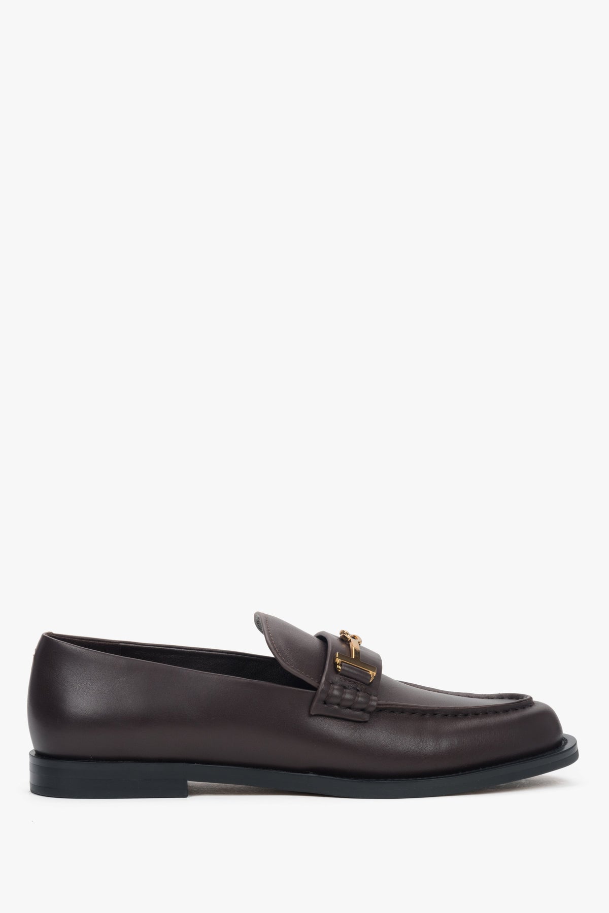 Women’s Dark Brown Genuine Leather Loafers with Decorative Buckle Estro ER00118780.
