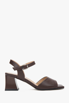Women’s Dark Brown Leather Sandals with Stable Block Heel and Adjustable Buckle Estro ER00117665.