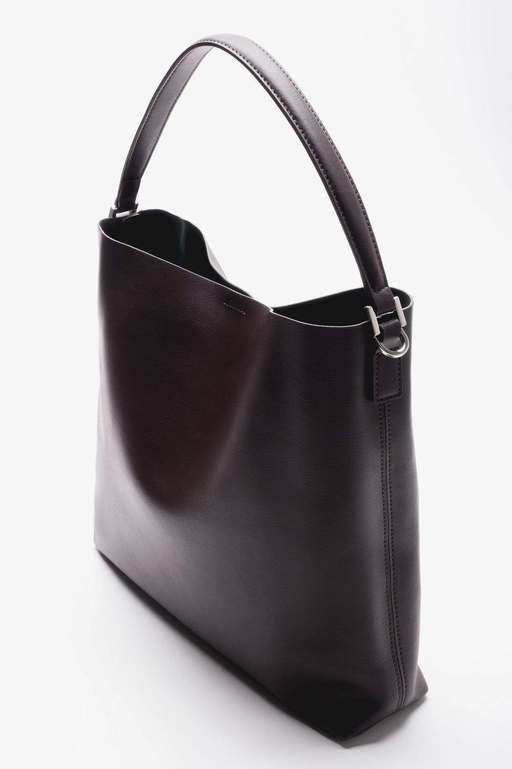 Women's Dark Brown Leather Shopper Tote Bag with Short Handle Estro ER00120571.