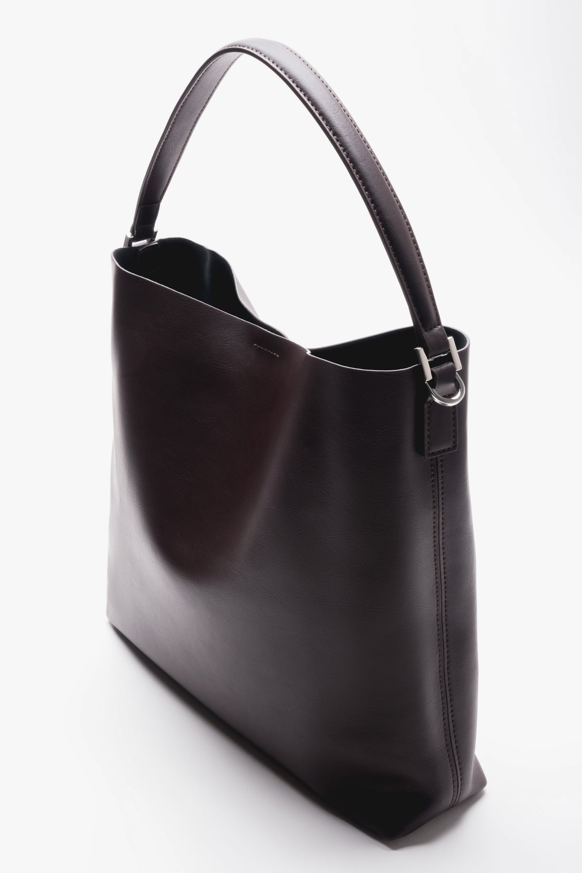 Women's Dark Brown Leather Shopper Tote Bag with Short Handle Estro ER00120571.