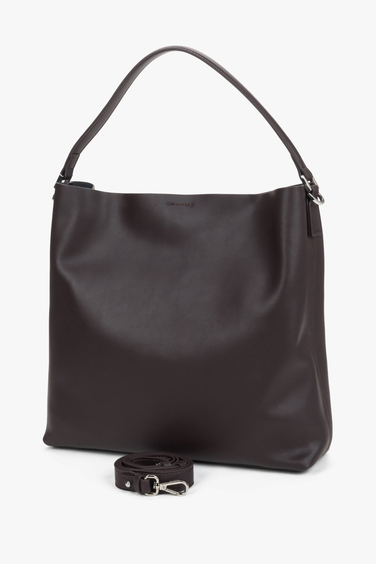 Women's dark brown genuine leather shopper tote bag with short handles Estro.