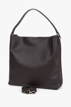 Women's dark brown genuine leather shopper tote bag with short handles Estro.