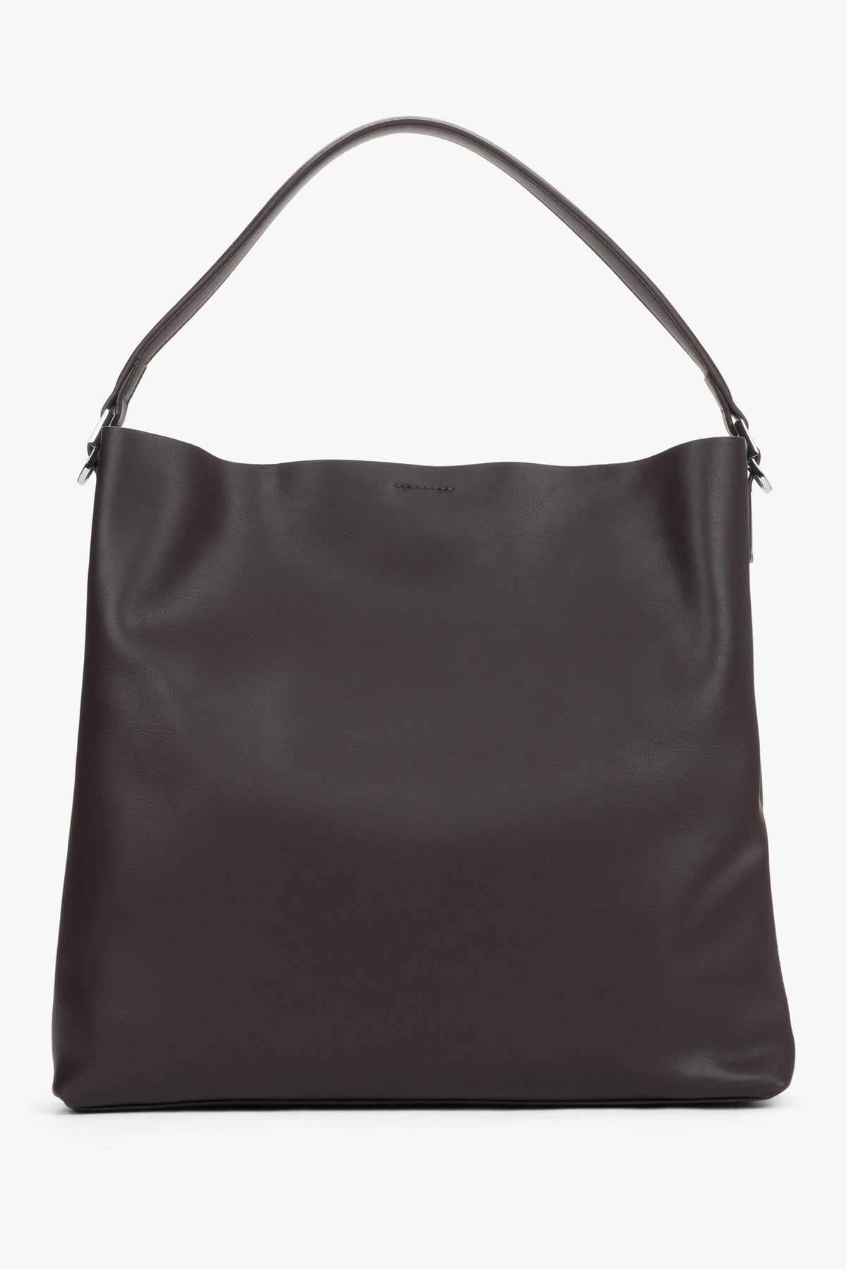 Dark brown genuine leather women's shopper tote bag with short handles, Estro.