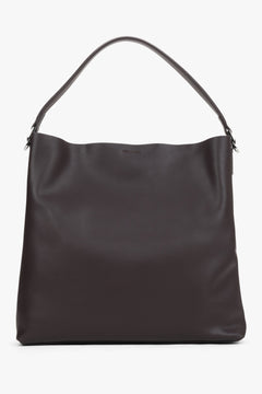 Dark brown genuine leather women's shopper tote bag with short handles, Estro.