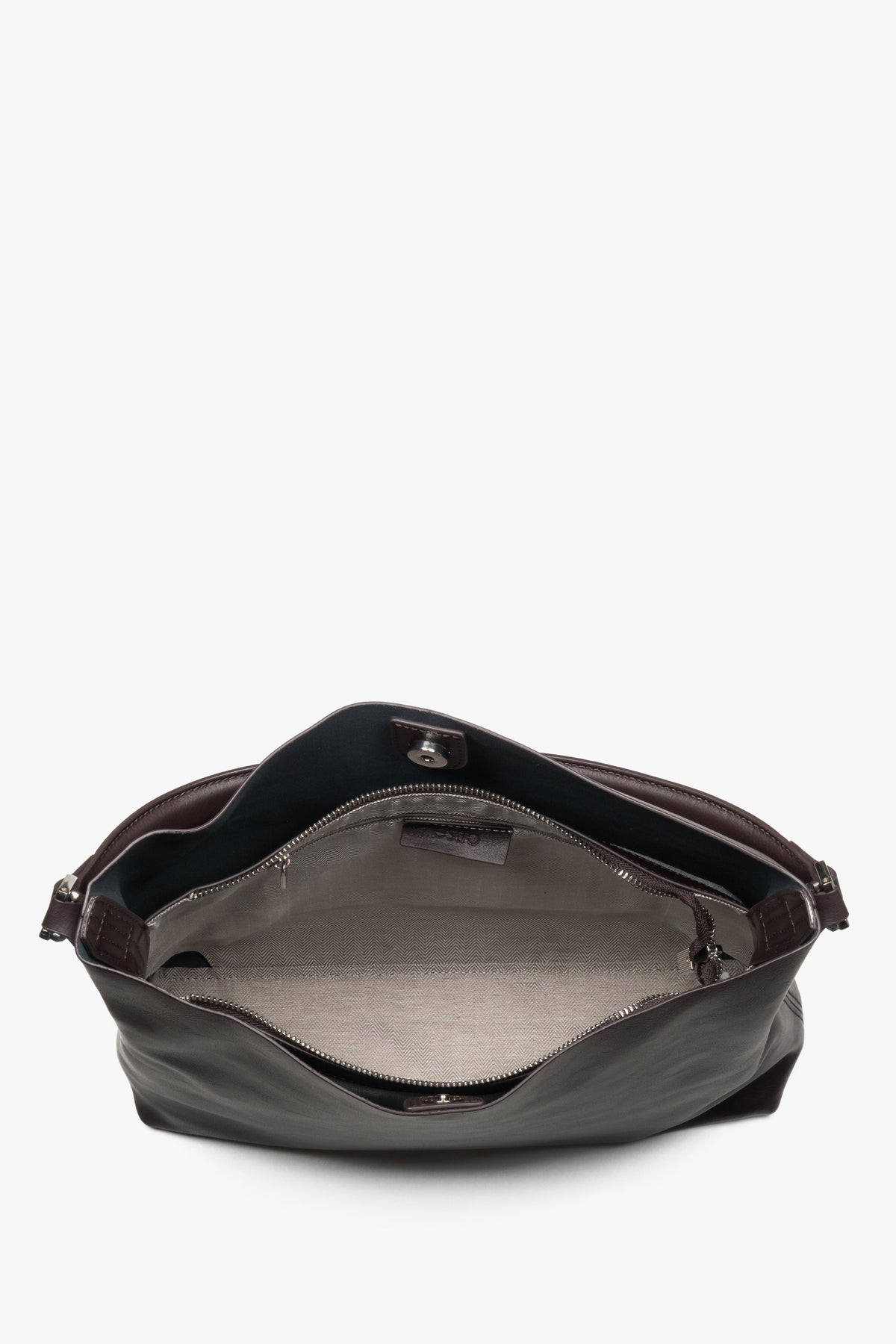 Women's dark brown genuine leather shopper tote bag with short handles Estro.