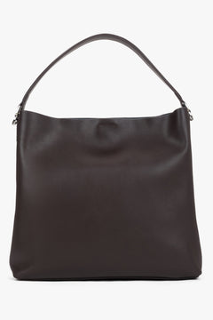 Women's dark brown leather shopper tote bag Estro - front view showing structure and short top handles.