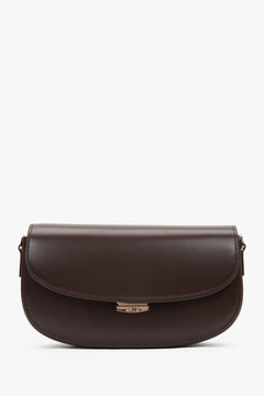 Dark brown women's saddle shoulder bag made of genuine leather.