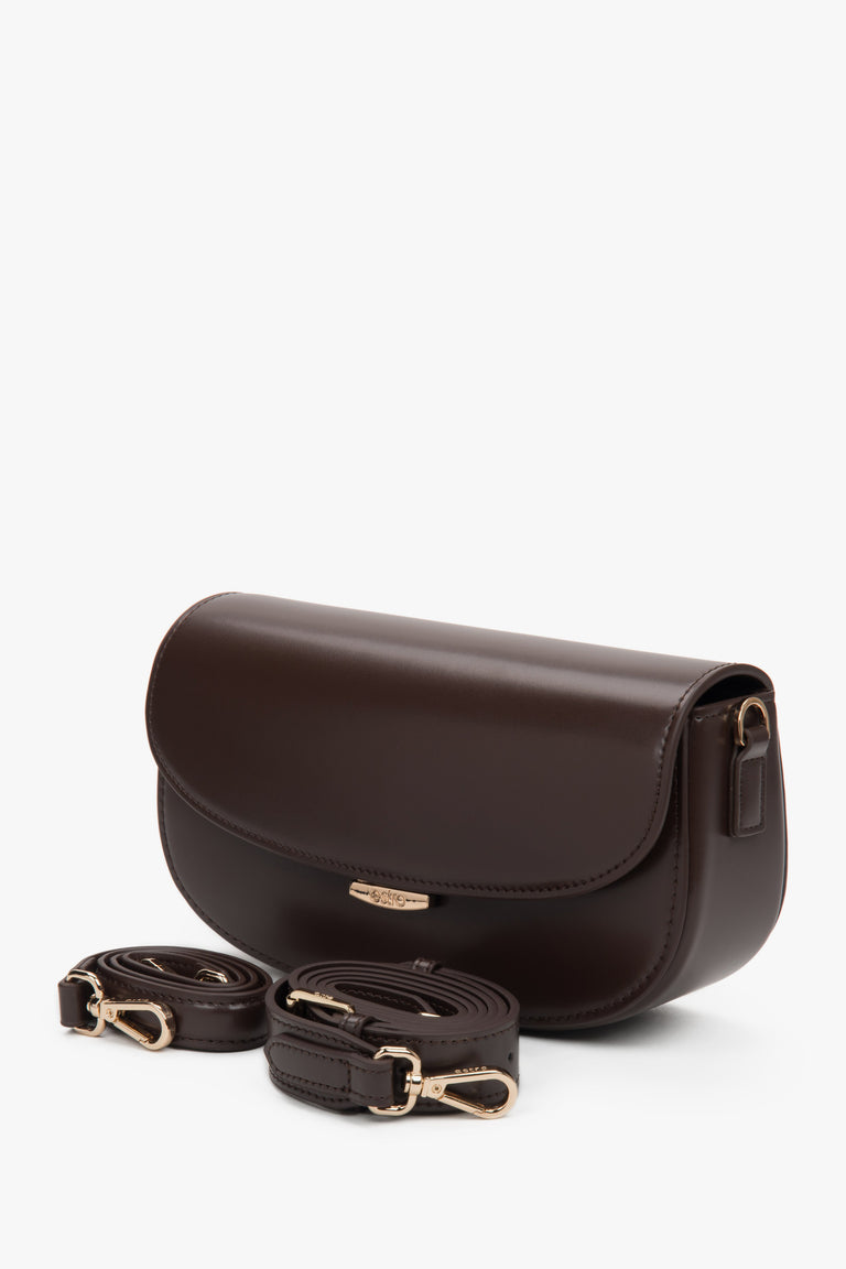 Estro women's dark brown saddle shoulder bag in genuine leather.