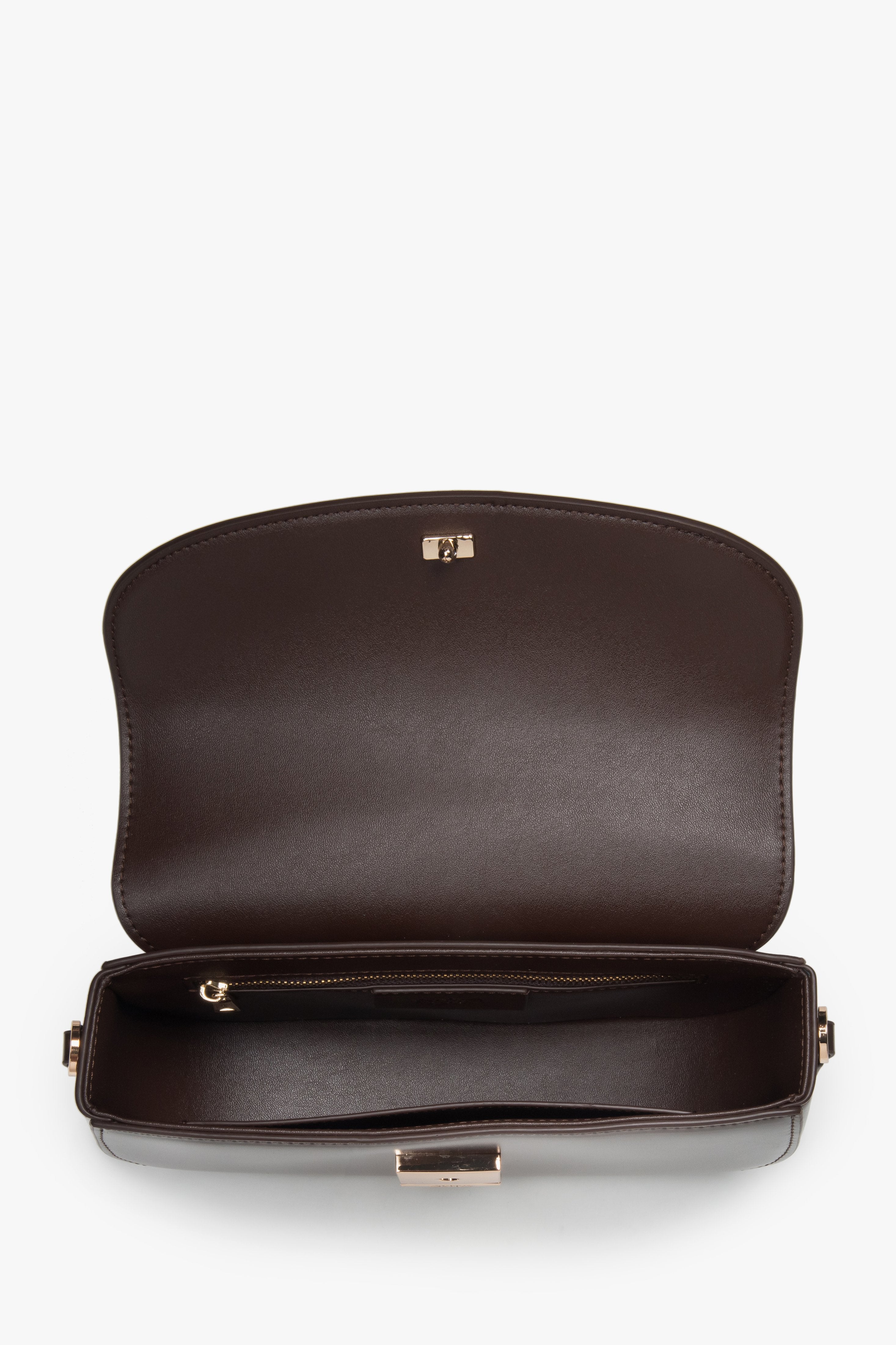 Women's shoulder bag, dark brown, saddle shape, genuine leather, Estro.