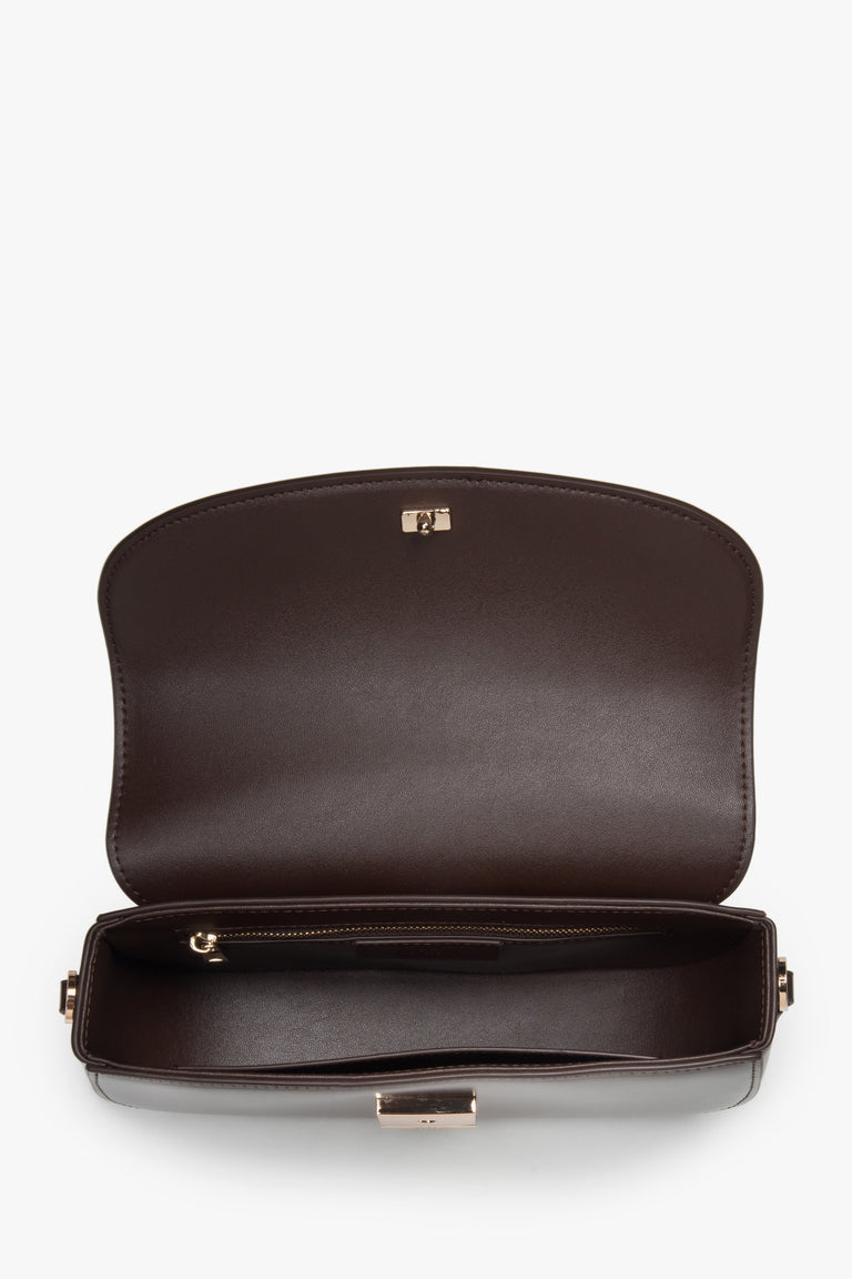 Women's shoulder bag, dark brown, saddle shape, genuine leather, Estro.