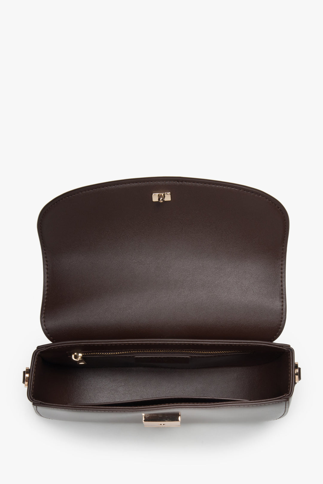 Women's shoulder bag, dark brown, saddle shape, genuine leather, Estro.