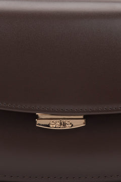 Estro dark brown women's shoulder bag, saddle shape, genuine leather.