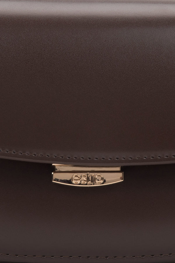 Estro dark brown women's shoulder bag, saddle shape, genuine leather.