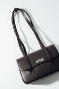 Women's Dark Brown Leather Shoulder Bag with Long Handles and Silver-Tone Hardware Estro ER00120679.