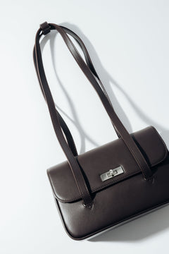 Women's Dark Brown Leather Shoulder Bag with Long Handles and Silver-Tone Hardware Estro ER00120679.
