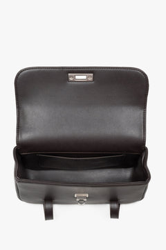 Women's dark brown leather bag Estro - interior view showing main compartment layout and lining.