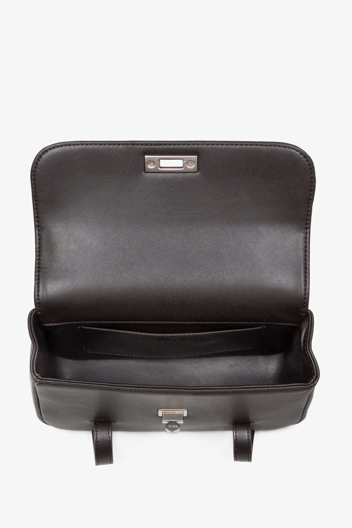 Women's dark brown leather bag Estro - interior view showing main compartment layout and lining.