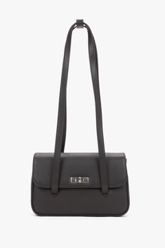 Women's dark brown leather bag Estro - front view showing long handles and silver-tone accents.