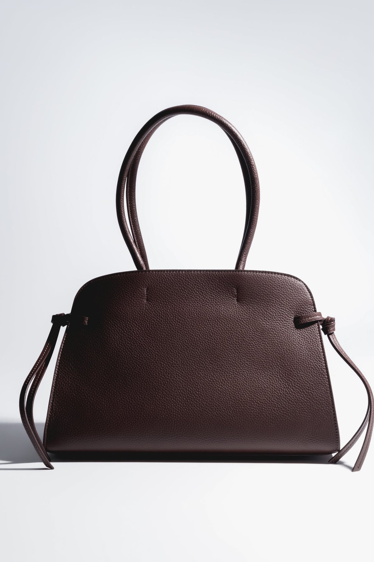 Women's Dark Brown Leather Shoulder Bowler Bag with Side Lacing Estro ER00120558.