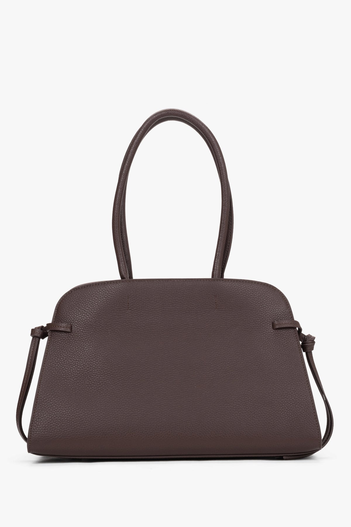 Estro - women's dark brown leather shoulder bowler bag with side lacing.