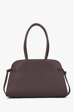 Estro - women's dark brown leather shoulder bowler bag with side lacing.